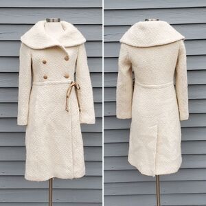 Marciano Cream Wool Blend Boucle Double Breasted Tie Waist Belted Trench Coat Sm
